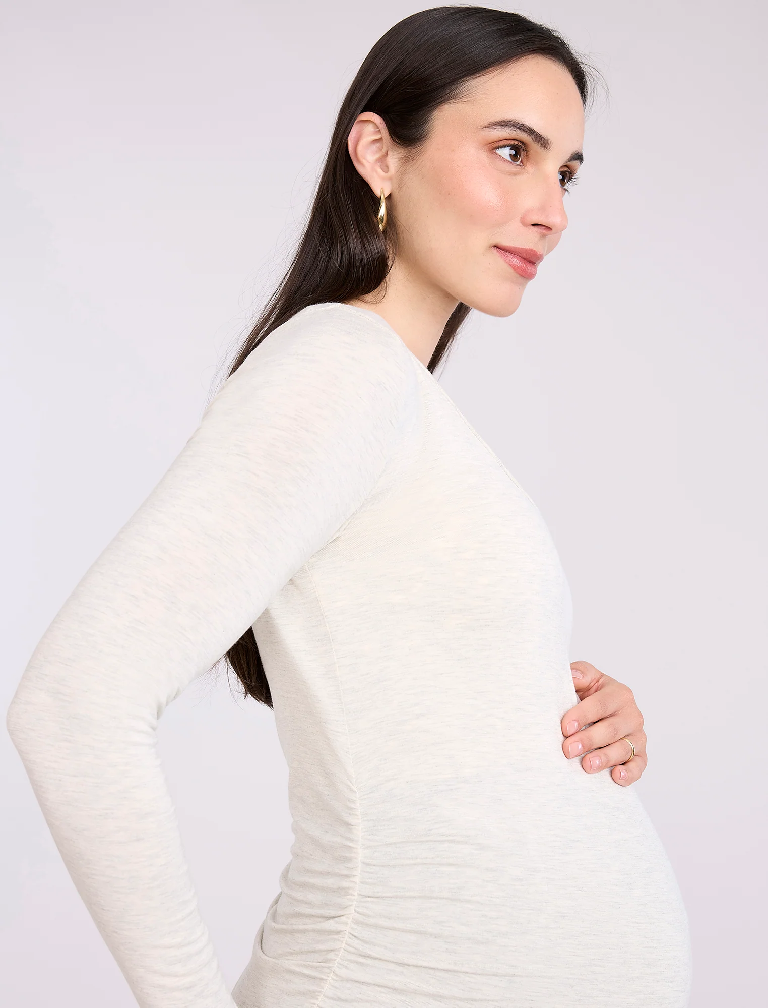 Side Ruched Long Sleeve V-Neck Maternity Tee - Fallshirt
