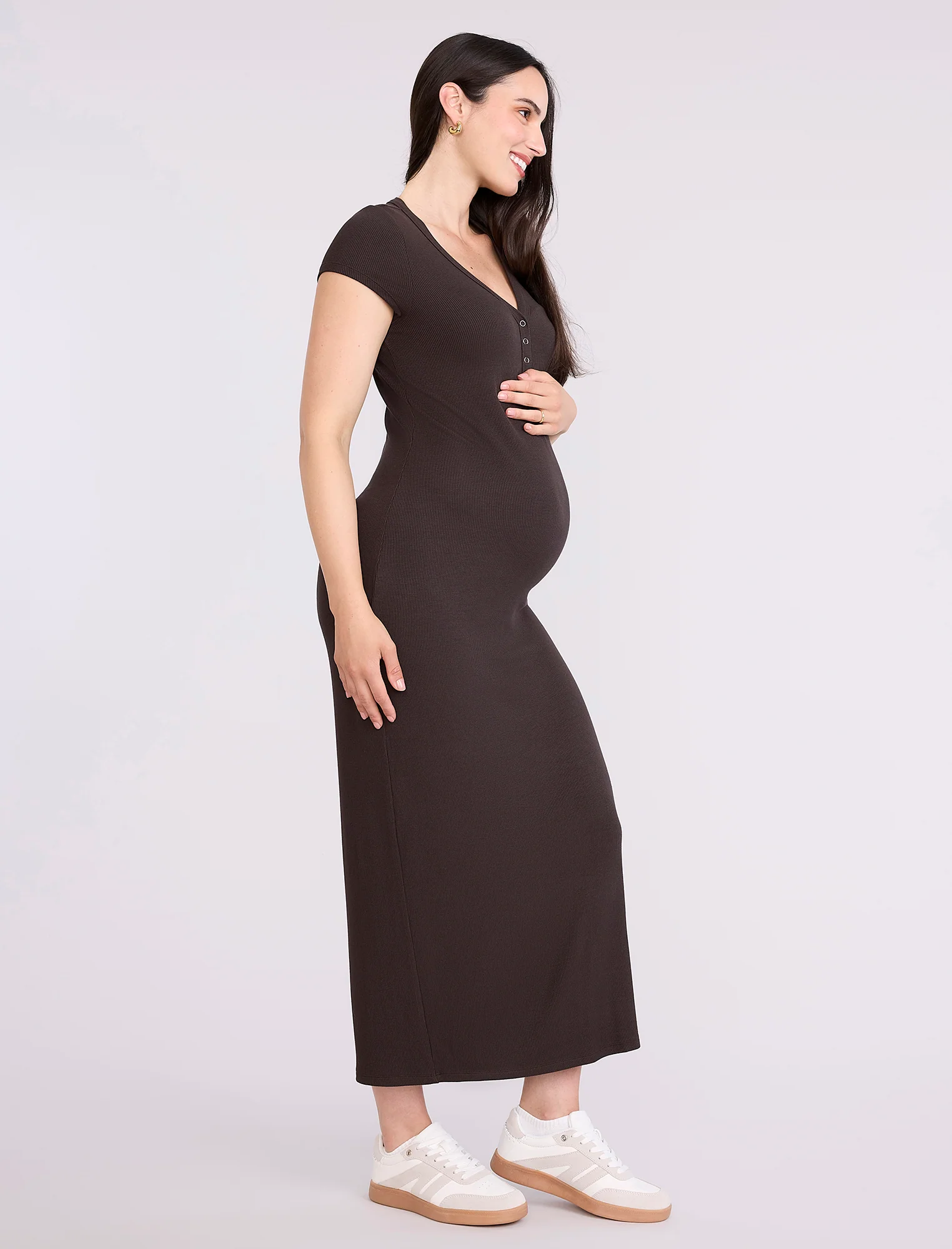 Maternity Henley Bodycon Maxi Dress - Fallshirt