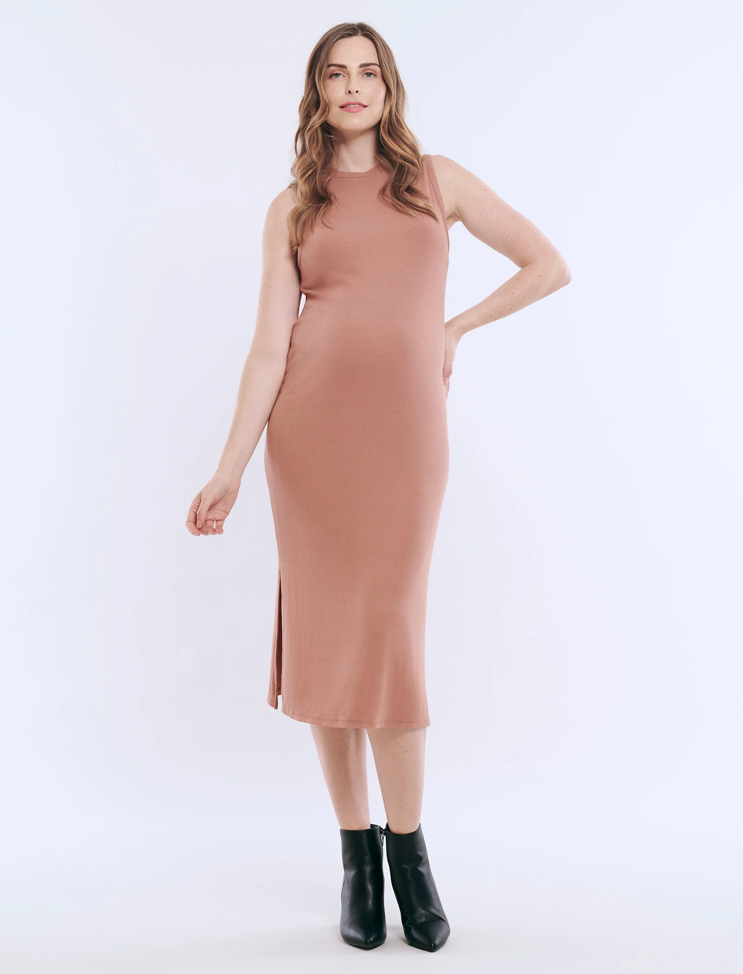 Sleeveless Rib Knit Midi Dress - Fallshirt