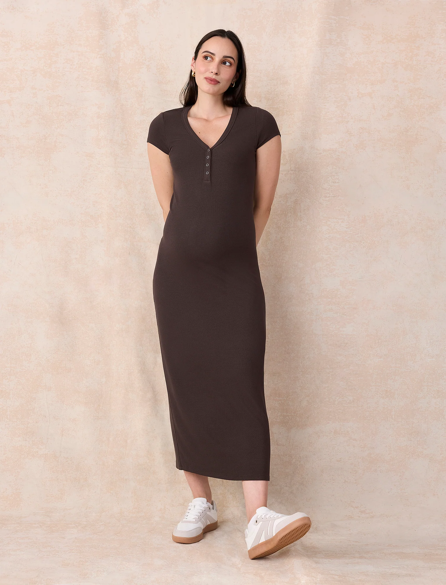 Maternity Henley Bodycon Maxi Dress - Fallshirt