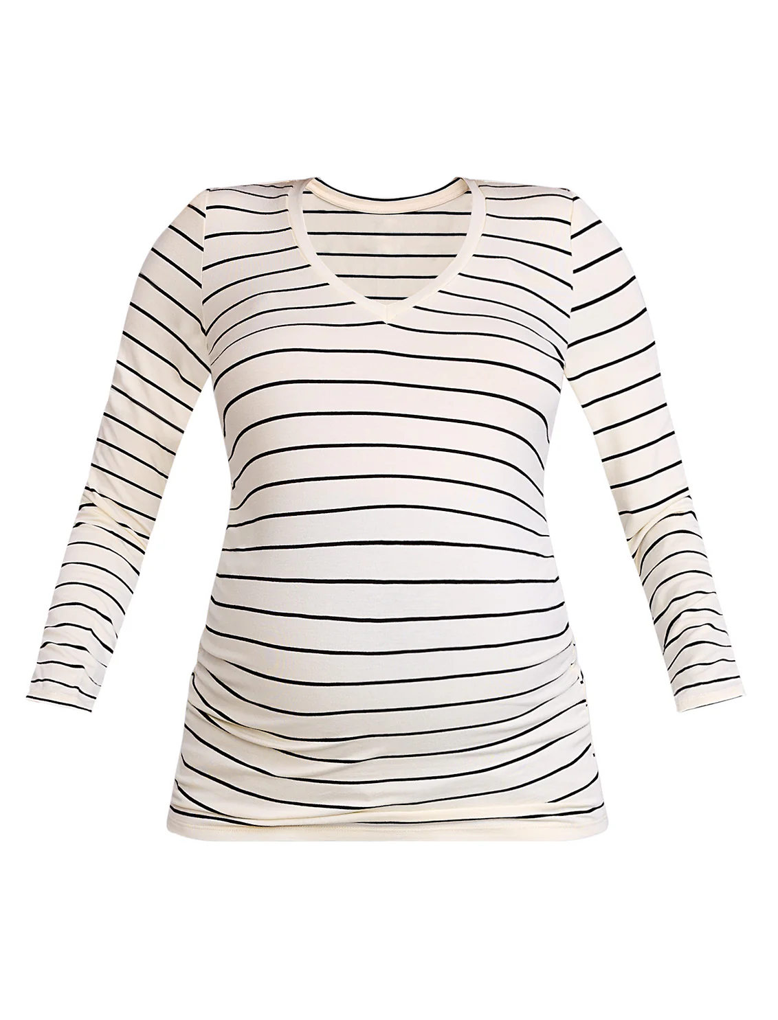Side Ruched Long Sleeve V-Neck Maternity Tee - Fallshirt