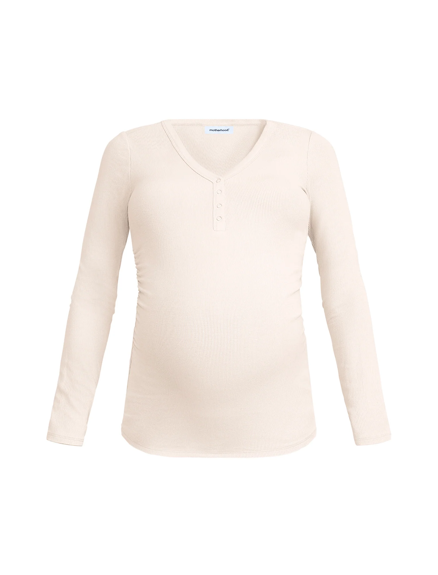 Side Ruched Long Sleeve Henley Maternity Rib Tee - Fallshirt