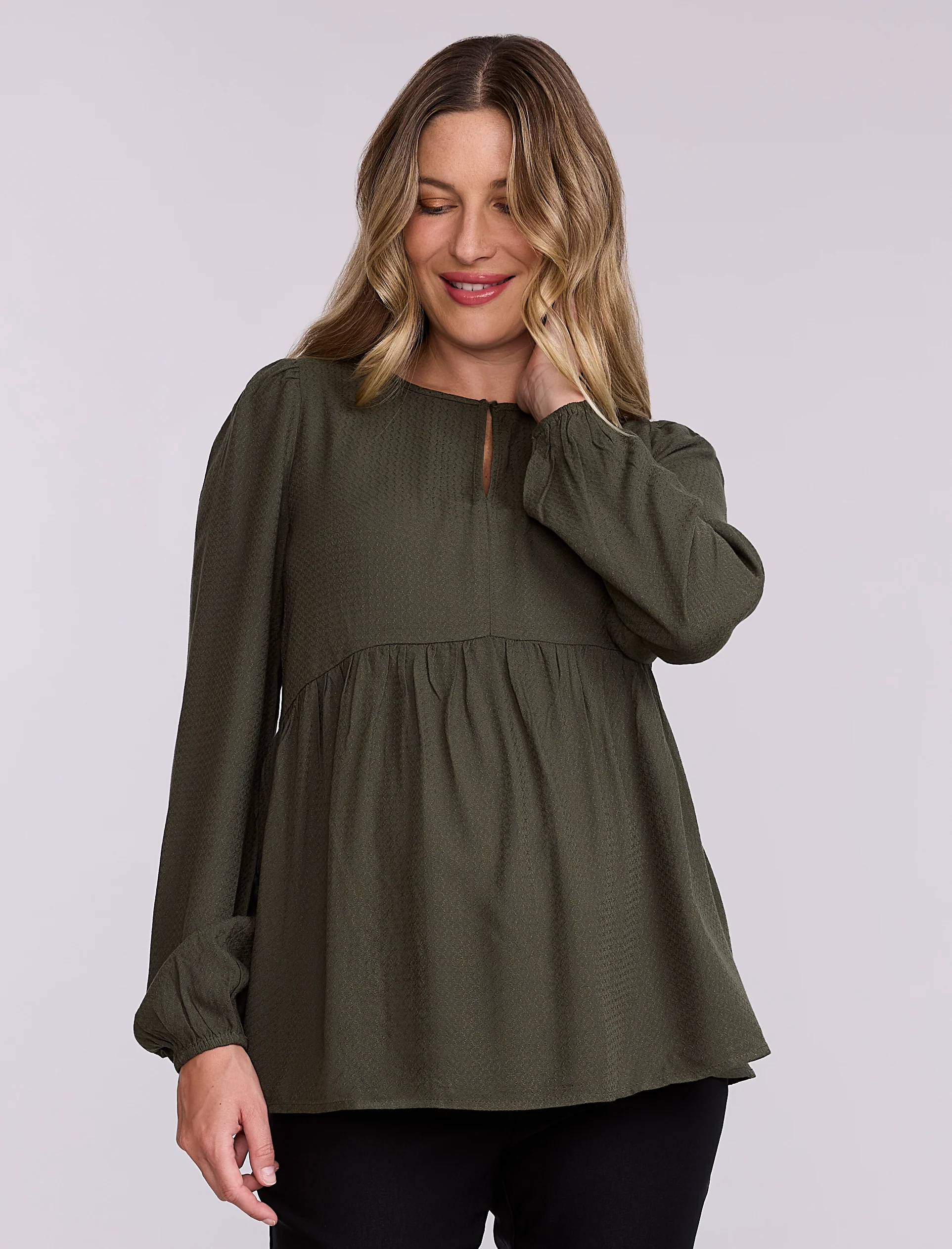 Long Sleeve Keyhole Blouse - Fallshirt