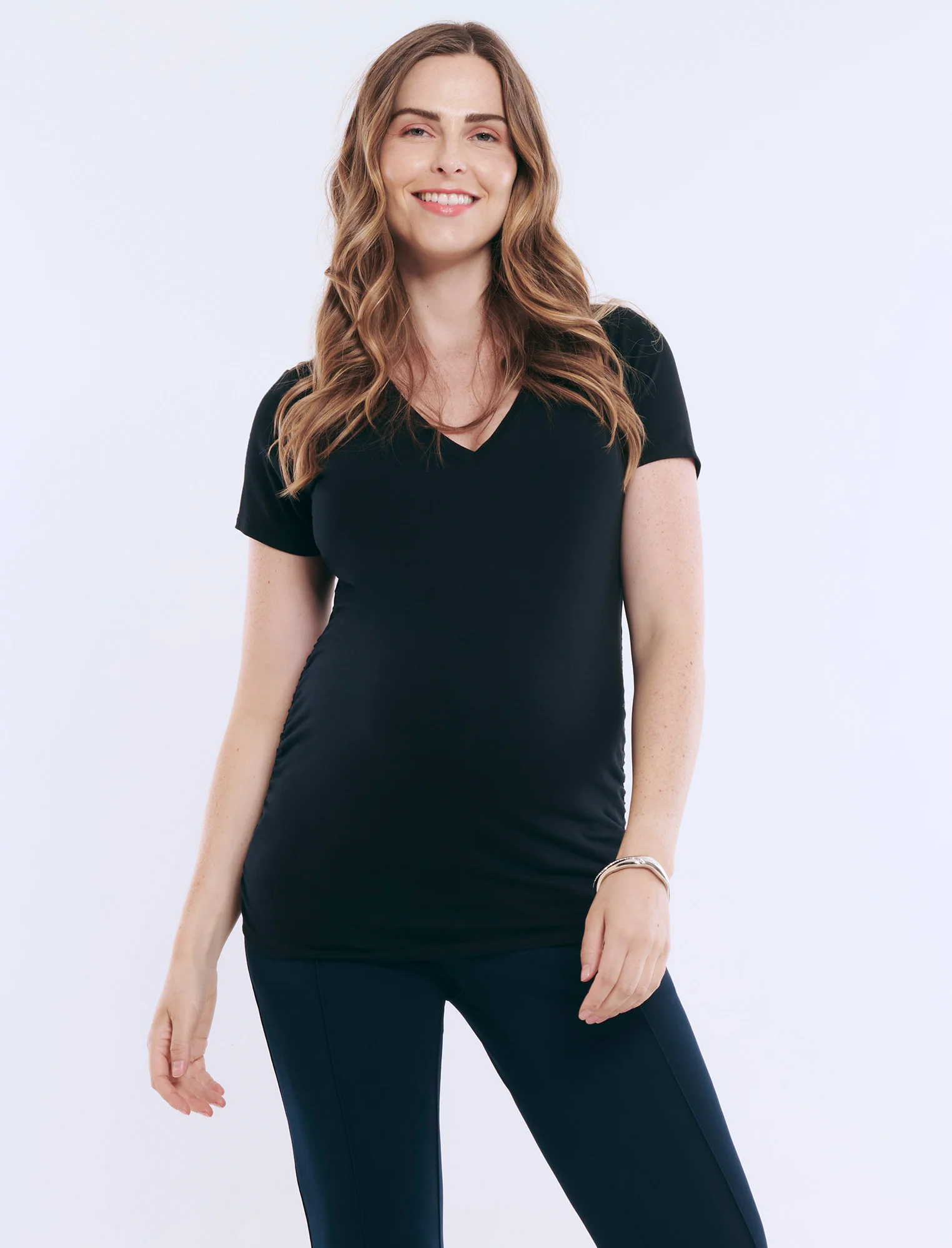 Side Ruched Short Sleeve V-Neck  Maternity Tee - Fallshirt