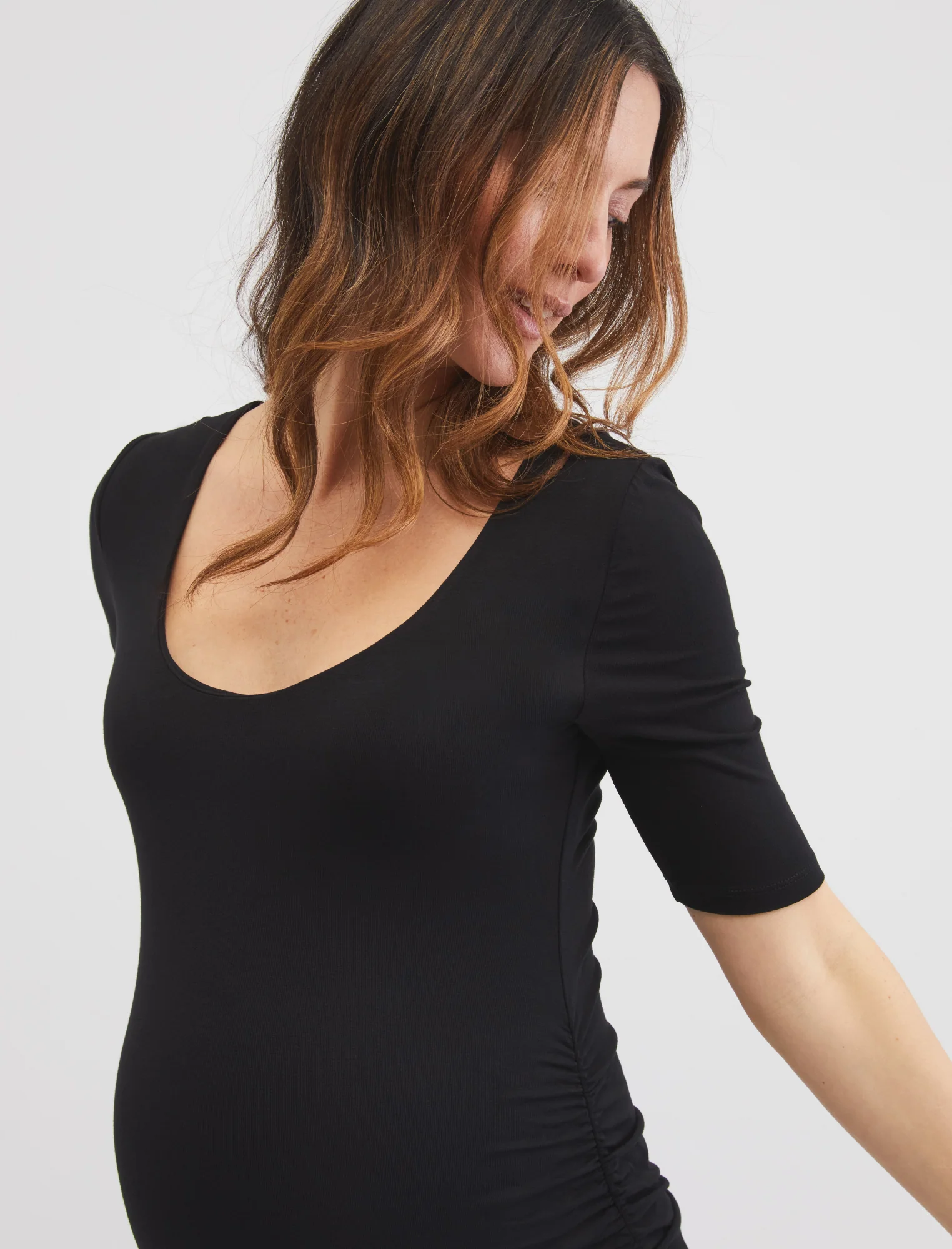 Short Sleeve Scoop Neck Side Ruched Dress - Fallshirt