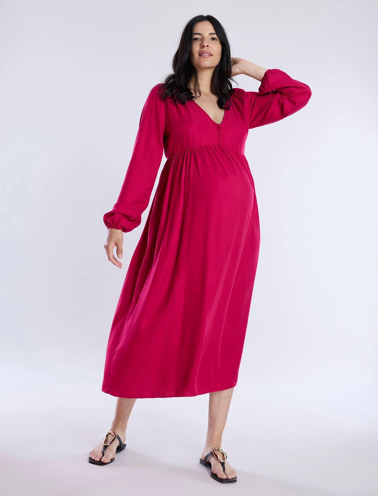 Long Sleeve Button Front Midi Dress - Fallshirt