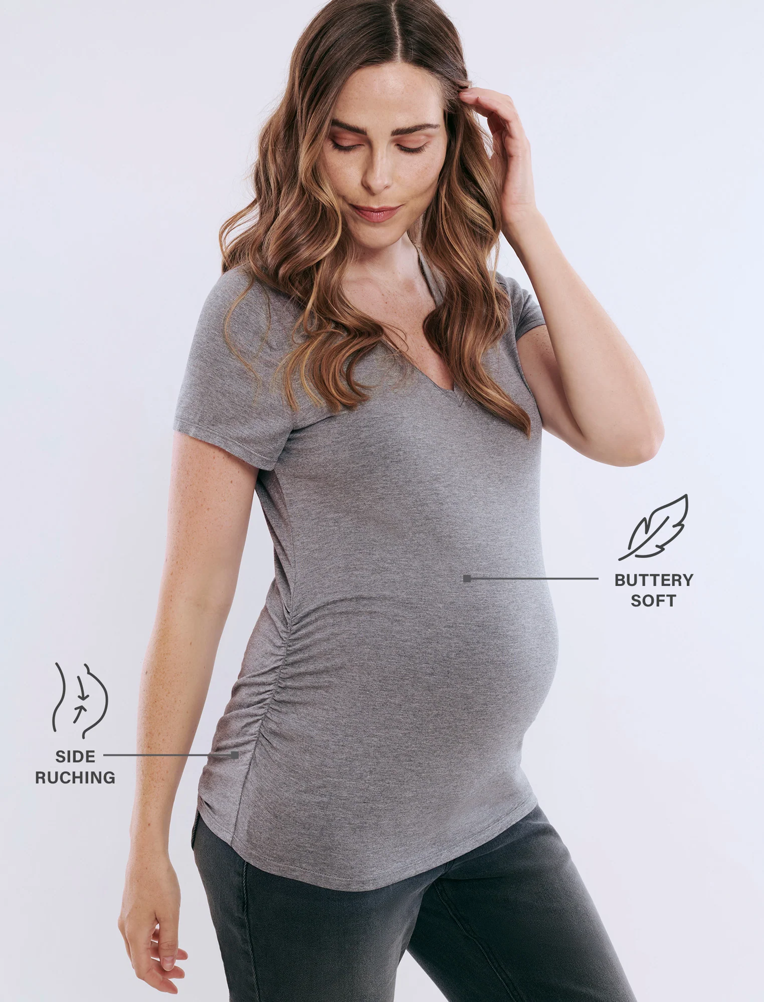 Side Ruched Short Sleeve V-Neck  Maternity Tee - Fallshirt