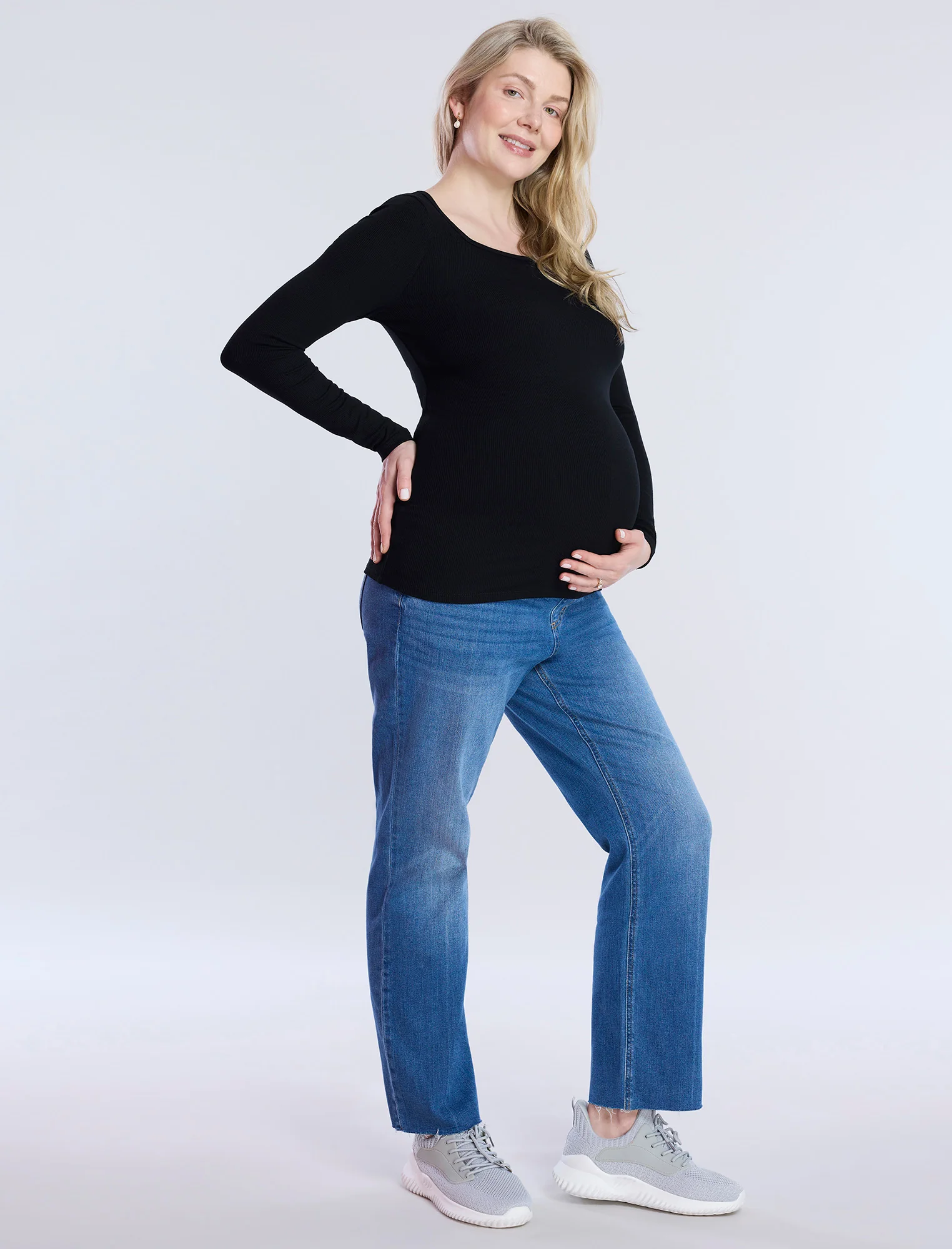 Long Sleeve Rib Knit Square Neck Tee - Fallshirt